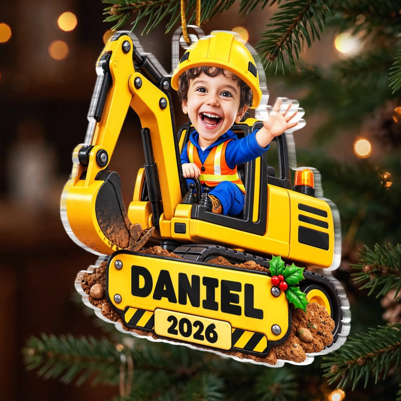 Custom Photo Acrylic Ornament - Personalized Christmas Birthday Gifts For Kids - Big Builds Ahead