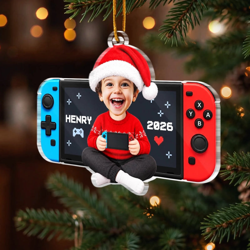 Custom Photo Little Gamer Acrylic Ornament - Personalized Christmas Birthday Gifts For Kids - Level Up The Holidays