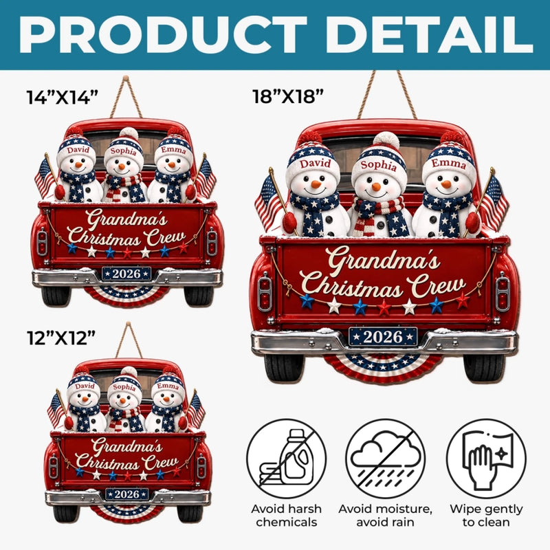 Custom Wood Sign - Personalized America 250th Anniversary Christmas Gifts For Grandma, Grandpa - Jolly Holiday Crew