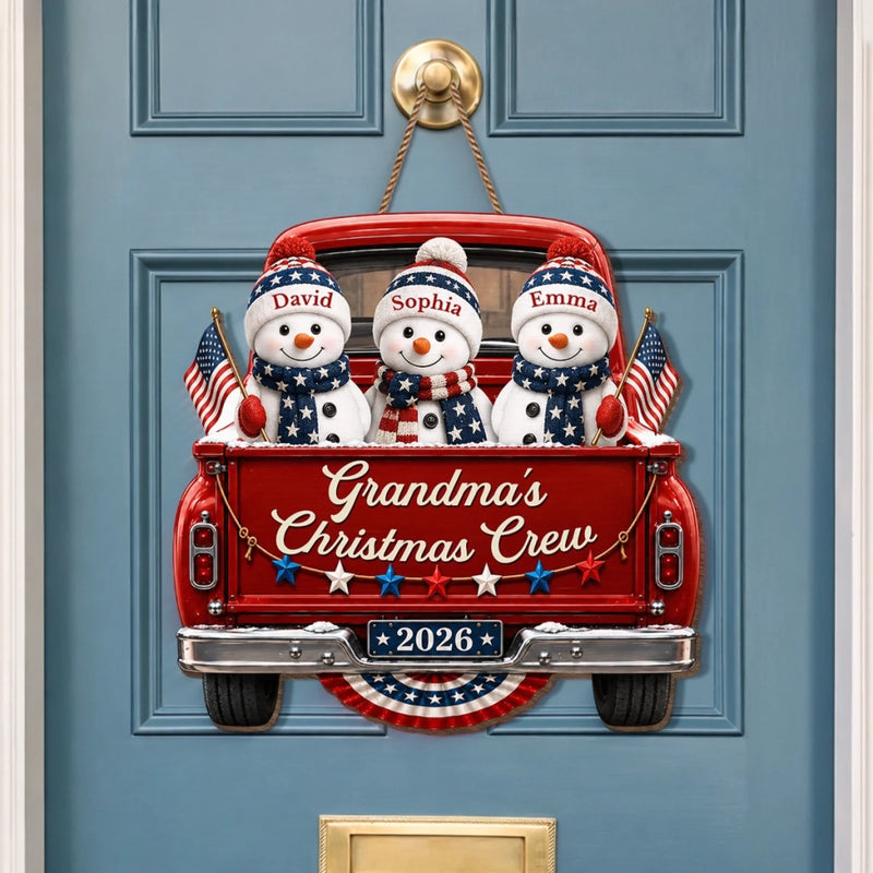Custom Wood Sign - Personalized America 250th Anniversary Christmas Gifts For Grandma, Grandpa - Jolly Holiday Crew