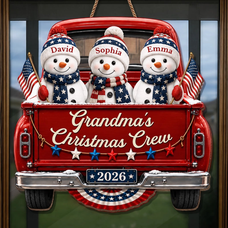 Custom Wood Sign - Personalized America 250th Anniversary Christmas Gifts For Grandma, Grandpa - Jolly Holiday Crew