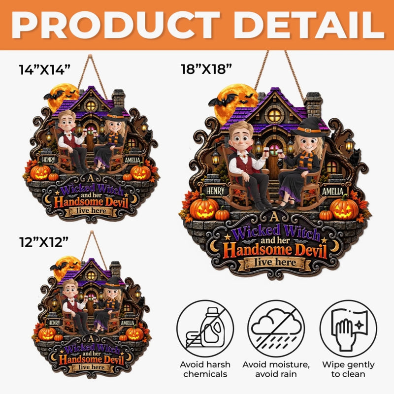 Custom Wood Sign - Personalized Halloween Decor, Anniversary Wedding Gifts For Husband And Wife, Him And Her - My Wicked Love