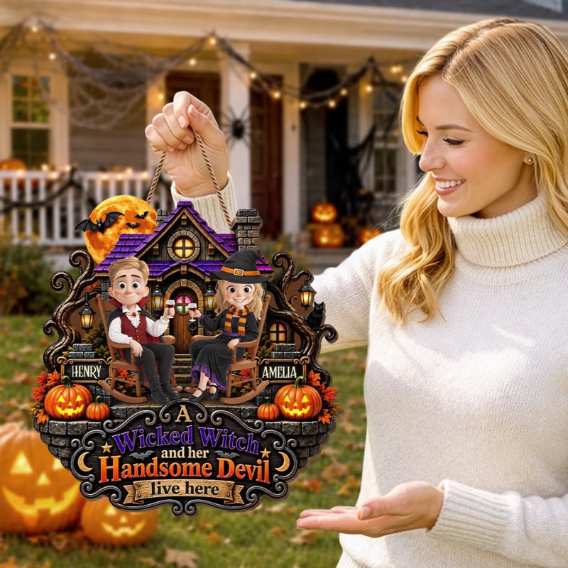 Custom Wood Sign - Personalized Halloween Decor, Anniversary Wedding Gifts For Husband And Wife, Him And Her - My Wicked Love