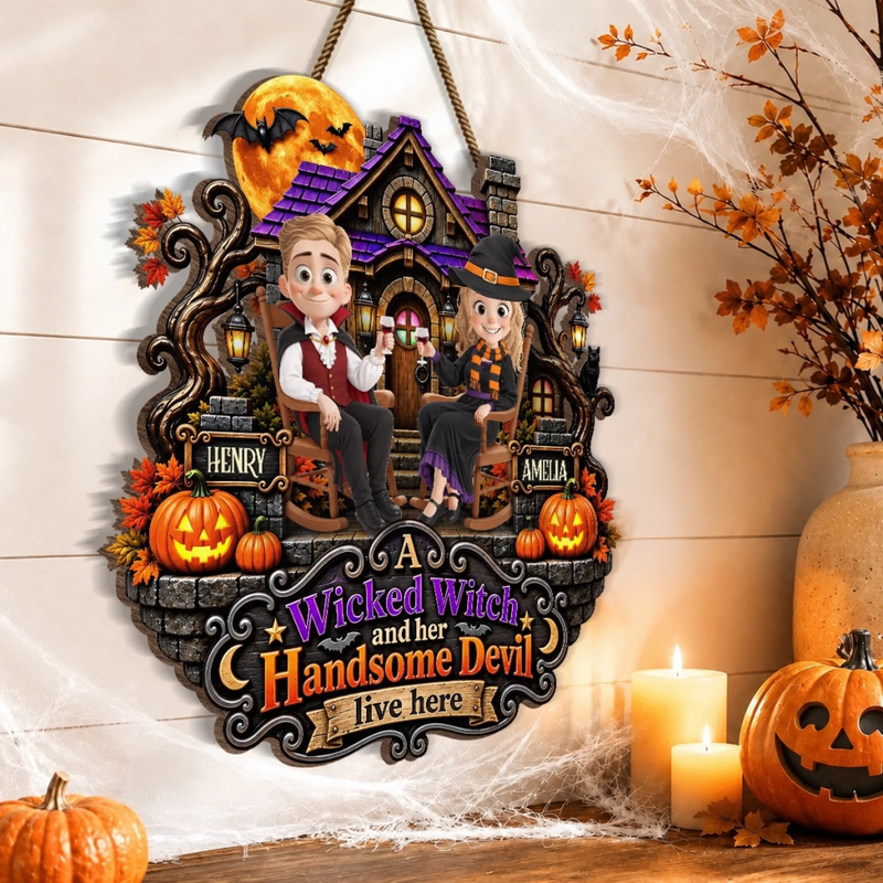 Custom Wood Sign - Personalized Halloween Decor, Anniversary Wedding Gifts For Husband And Wife, Him And Her - My Wicked Love
