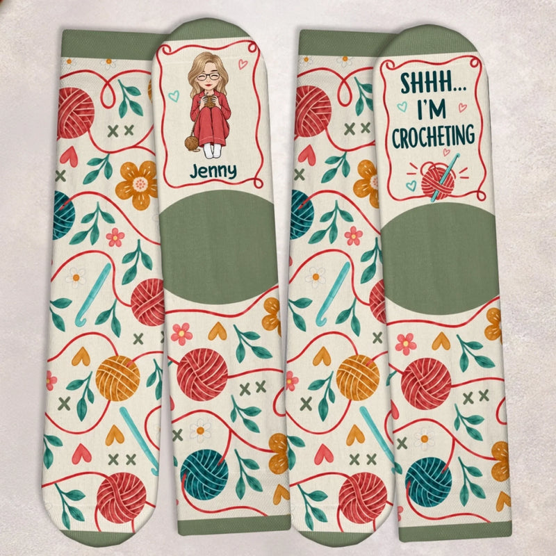 Custom Yarn Crew Socks - Personalized Birthday Gifts For Crochet Knitting Lovers, Crocheters, Knitters, Wife, Daughter, Besties, Sisters, Granddaughter, Grandma, Mom, Yourself - Just One More Stitch