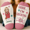 Custom Yarn Crew Socks - Personalized Birthday Gifts For Crochet Knitting Lovers, Crocheters, Knitters, Wife, Daughter, Besties, Sisters, Granddaughter, Grandma, Mom, Yourself - Stitching My Way To Happy