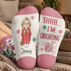 Custom Yarn Crew Socks - Personalized Birthday Gifts For Crochet Knitting Lovers, Crocheters, Knitters, Wife, Daughter, Besties, Sisters, Granddaughter, Grandma, Mom, Yourself - Stitching My Way To Happy