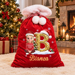 Custom Velvet Pom-Pom Sack - Personalized Christmas Birthday Gifts For Mom, Dad, Brother, Sister - Merry Hearts Together