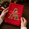 Custom Monogram Cotton Napkin - Personalized Christmas Birthday Gifts For Mom, Dad, Brother, Sister - Evergreen Gold Monogram