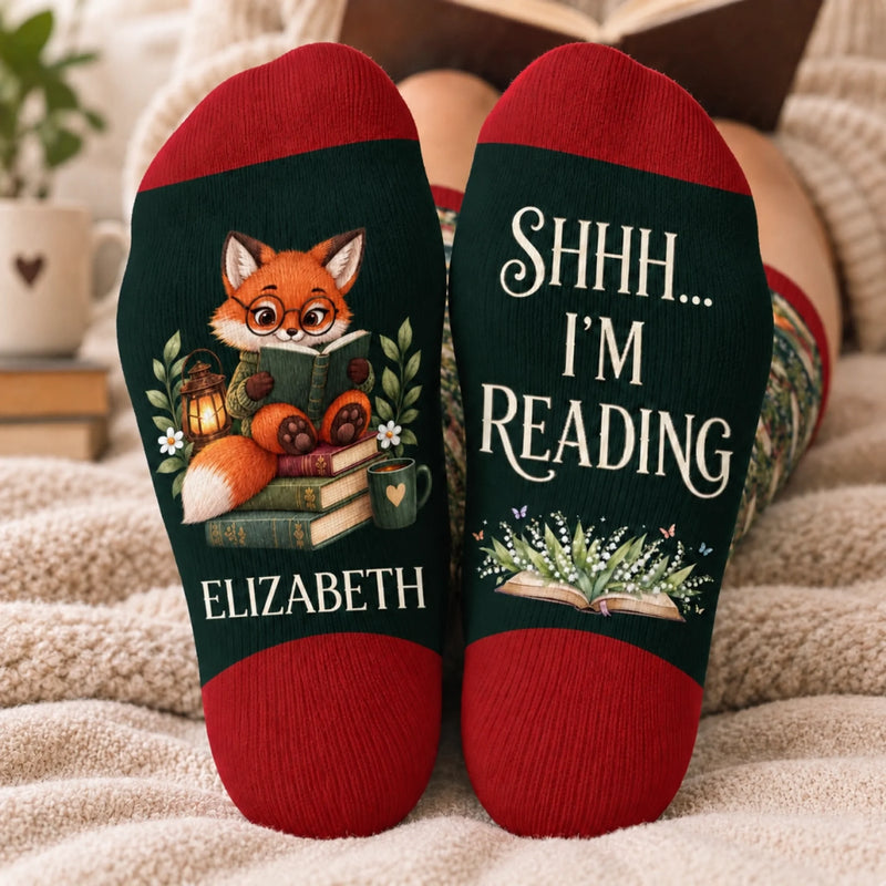 Custom Shh I'm Reading Crew Socks - Personalized Bookish Gifts For Book Lovers, Bookworms, Readers - Stay Cozy & Read