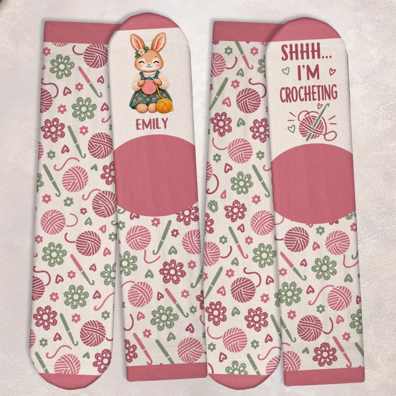 Custom Yarn Crew Socks - Personalized Birthday Gifts For Crochet Knitting Lovers, Crocheters, Knitters, Wife, Daughter, Besties, Sisters, Granddaughter, Grandma, Mom, Yourself - Happiness Is Handmade