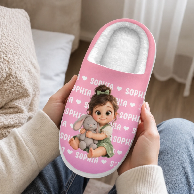 Custom Photo Fluffy Slippers - Personalized Christmas Birthday Gifts For Kids - Little Feet, Big Love