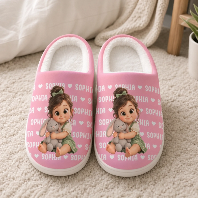 Custom Photo Fluffy Slippers - Personalized Christmas Birthday Gifts For Kids - Little Feet, Big Love