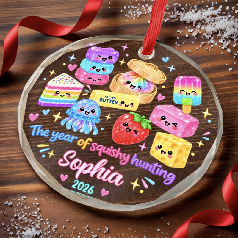 Custom Squishy Circle Glass Ornament - Personalized Christmas Birthday Gifts For Kids - Cute Finds, Happy Vibes