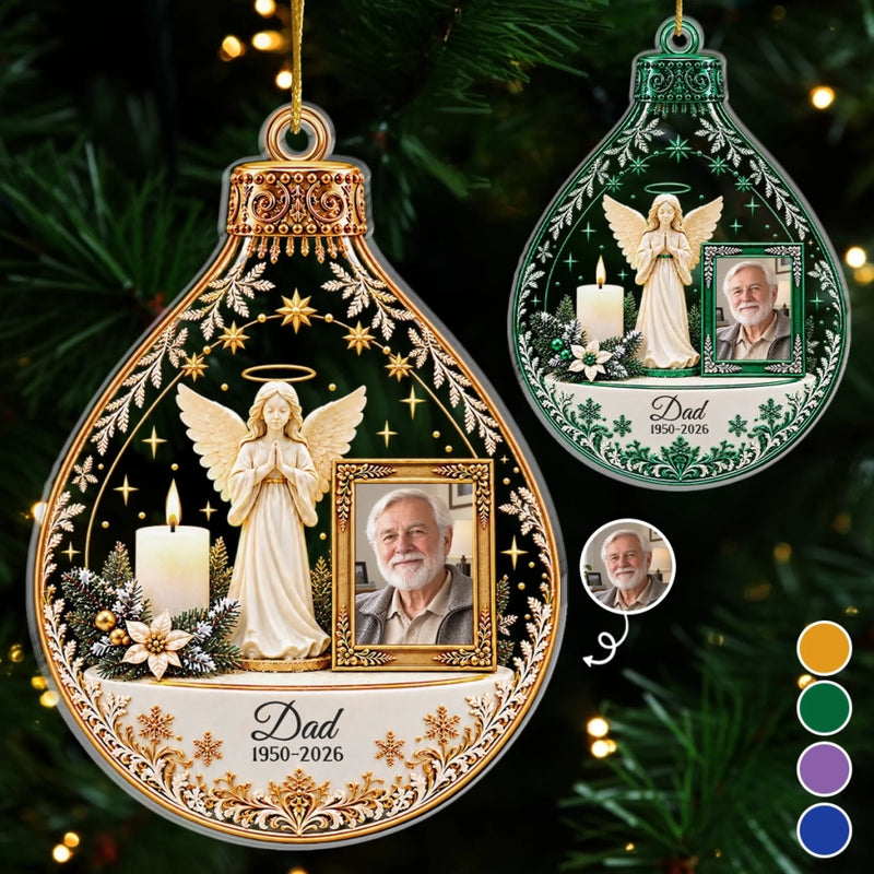 Custom Photo Acrylic Ornament - Personalized Christmas Memorial Sympathy Gifts For Loss Of Mom, Dad - Peaceful Rest In Angel Wings