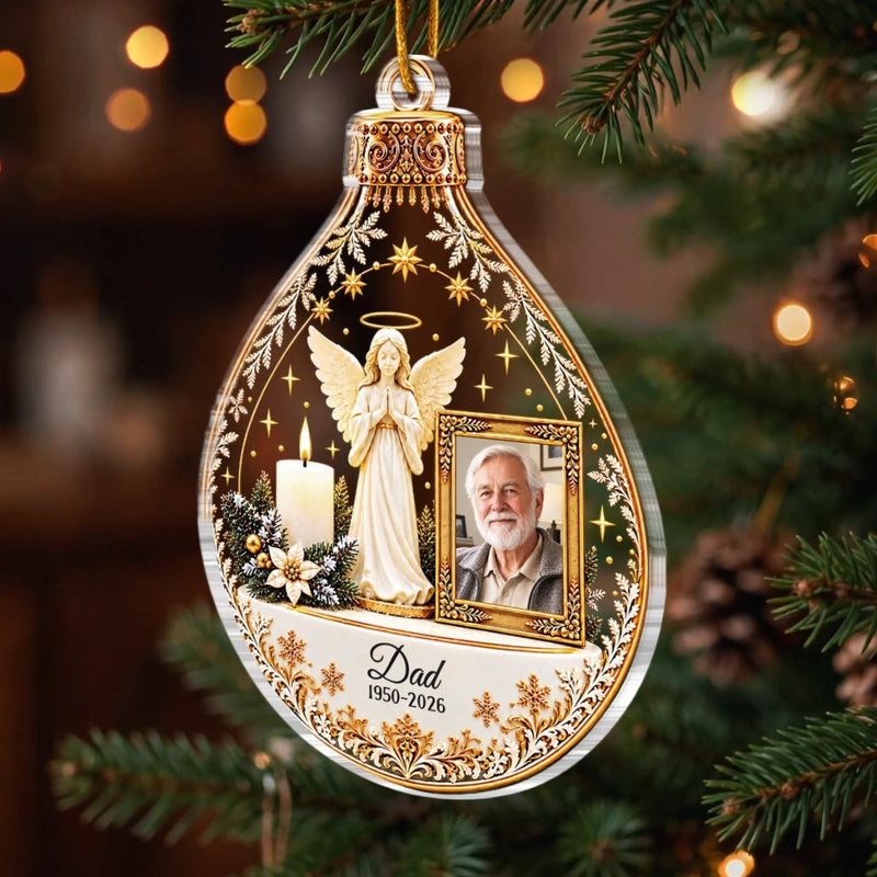 Custom Photo Acrylic Ornament - Personalized Christmas Memorial Sympathy Gifts For Loss Of Mom, Dad - Peaceful Rest In Angel Wings