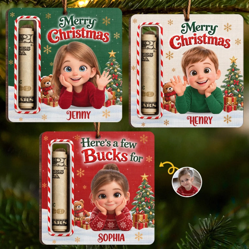 Custom Photo Wooden Money Holder Ornament - Personalized Christmas Birthday Gifts For Kids - Little Buck Big Cheer