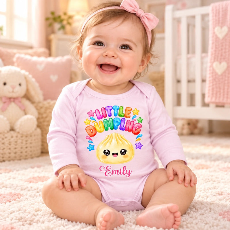 Custom Squishy Long Sleeve Baby Onesie - Personalized Christmas Baby Shower, Gender Reveal Gifts For New Moms, New Dads, New Parents - Little Dumpling