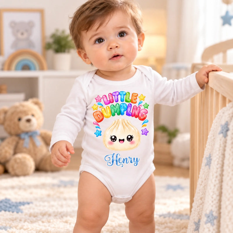 Custom Squishy Long Sleeve Baby Onesie - Personalized Christmas Baby Shower, Gender Reveal Gifts For New Moms, New Dads, New Parents - Little Dumpling