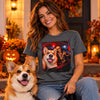 Custom Photo Funny Dog Selfie With Skeleton Comfort T-Shirt - Personalized Halloween Birthday Gifts For Dog Cat Lovers, Dog Dad And Mom, Cat Owners - Paws, Bones And Laughs