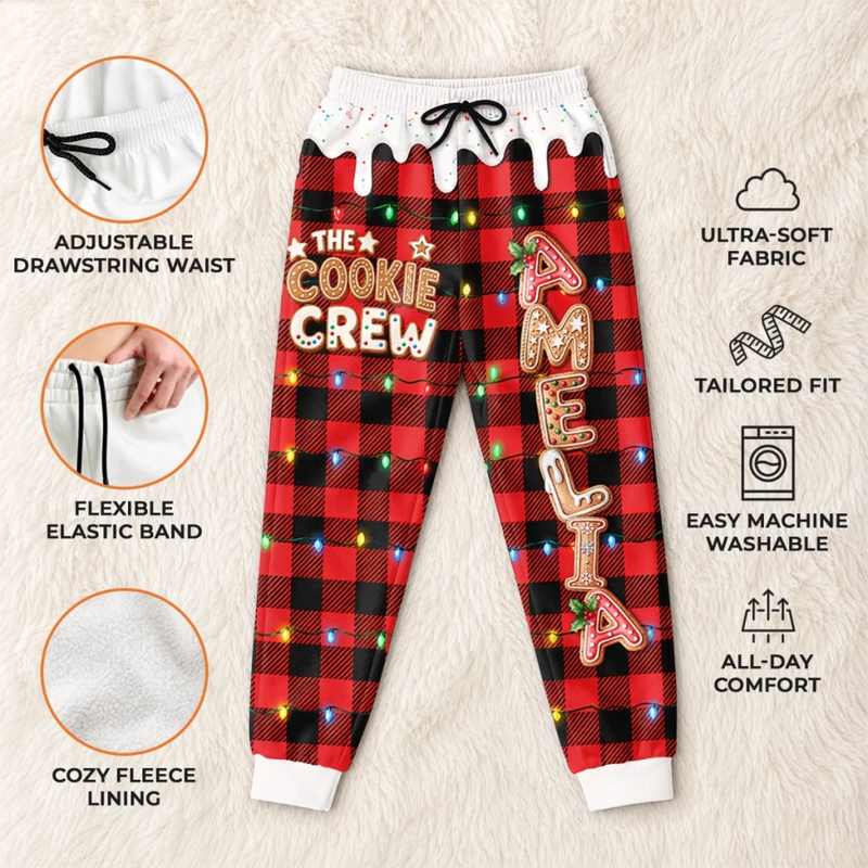 Custom Letter Unisex Sweatpants - Personalized Christmas Birthday Gifts For Mom, Dad, Brother, Sister - Gingerbread Cookie Crew