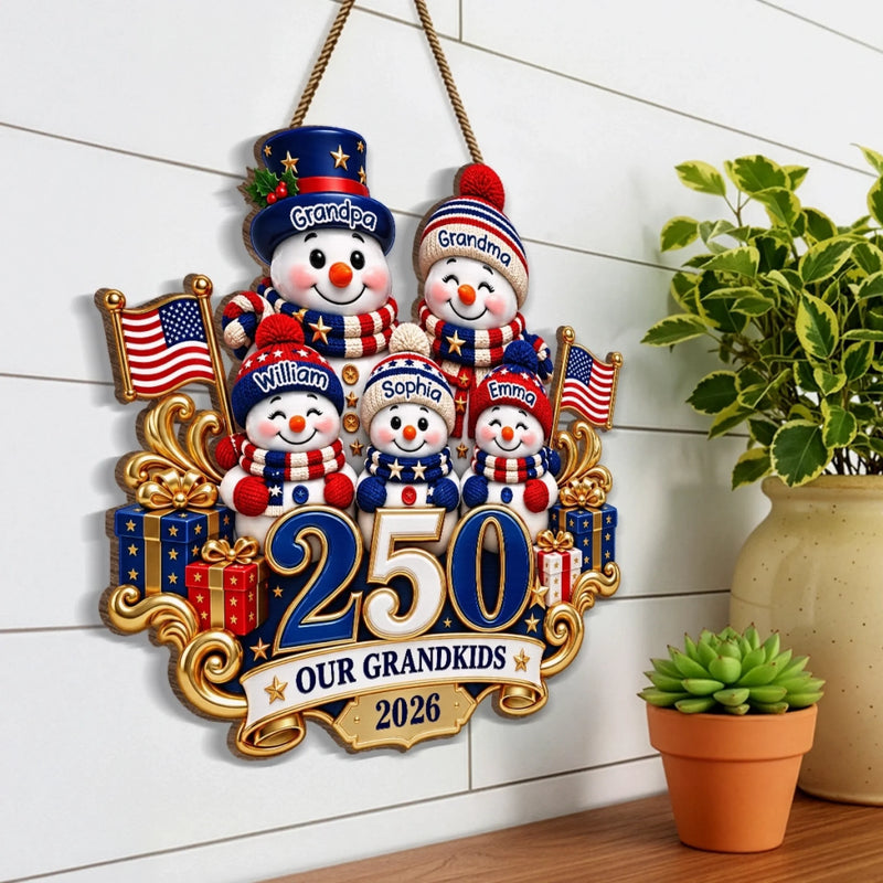 Custom Wood Sign - Personalized America 250th Anniversary Christmas Gifts For Grandma, Grandpa - Cherished Family Moments