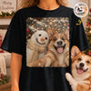 Custom Photo Funny Dog Selfie With Snowman Comfort T-Shirt - Personalized Christmas Birthday Gifts For Dog Cat Lovers, Dog Dad And Mom, Cat Owners - Sweetest Winter Duo Picture