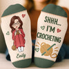 Custom Yarn Crew Socks - Personalized Birthday Gifts For Crochet Knitting Lovers, Crocheters, Knitters, Wife, Daughter, Besties, Sisters, Granddaughter, Grandma, Mom, Yourself - Keep Calm, Stitch On