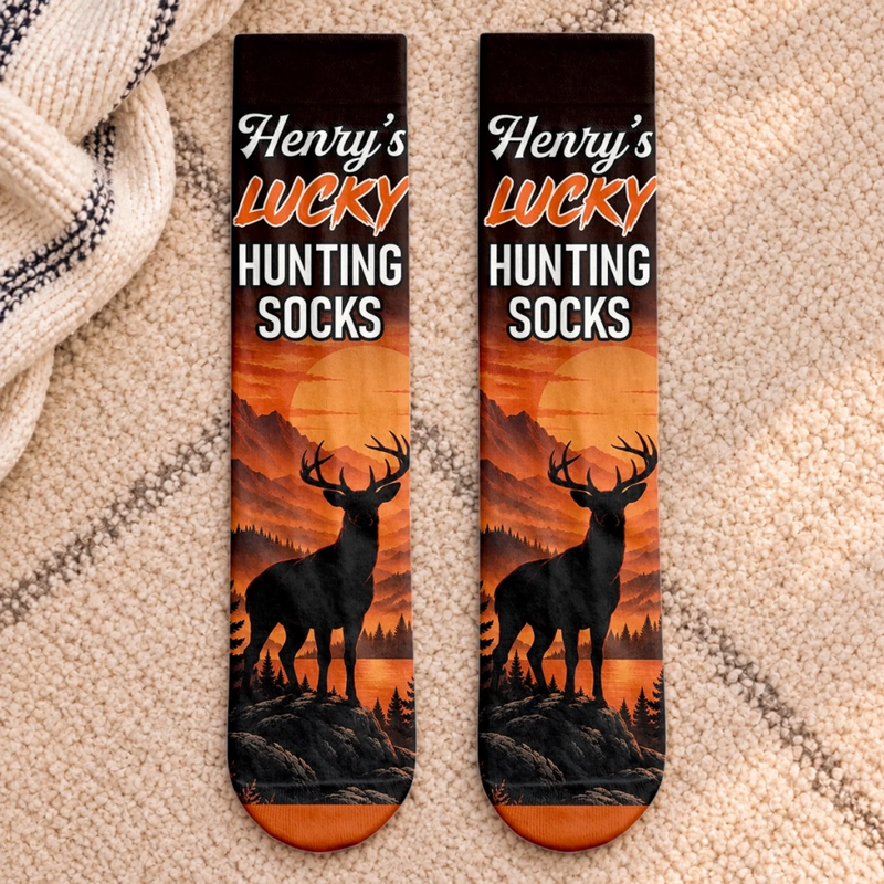 Custom Crew Socks - Personalized Birthday Hunting Gifts For Hunters, Husband, Son, Grandson, Brother, Grandpa, Dad, Yourself - Bring Good Luck Every Hunt