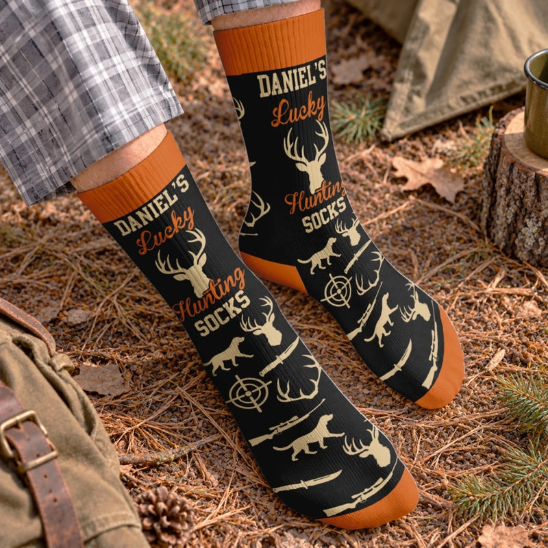 Custom Crew Socks - Personalized Birthday Hunting Gifts For Hunters, Husband, Son, Grandson, Brother, Grandpa, Dad, Yourself - Chasing Big Bucks All Day