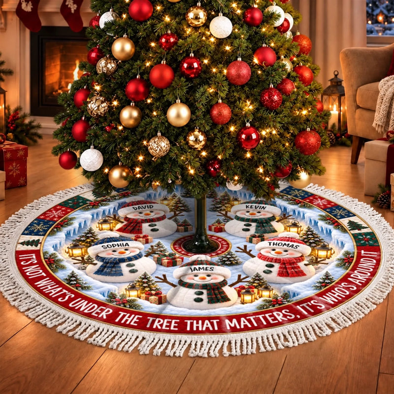 Custom Snowman Tree Skirt - Personalized Christmas Birthday Gifts For Mom, Dad, Brother, Sister - Under The Tree Together