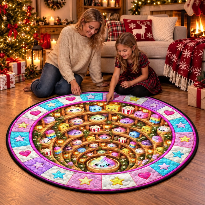 Custom Quilted Round Mat - Personalized Christmas Birthday Gifts For Kids - Merry Squishy Moments