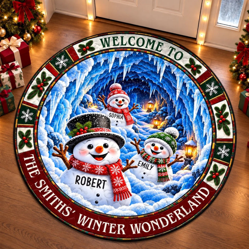 Custom Snowman Quilted Round Mat - Personalized Christmas Birthday Gifts For Mom, Dad, Brother, Sister - Season Of Joy And Love