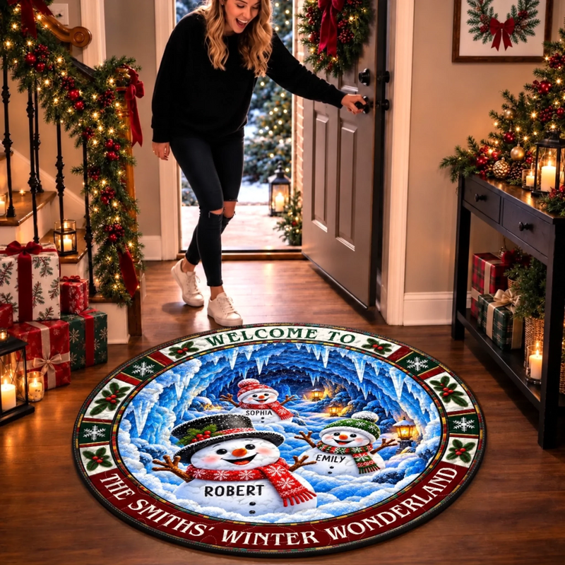 Custom Snowman Quilted Round Mat - Personalized Christmas Birthday Gifts For Mom, Dad, Brother, Sister - Season Of Joy And Love