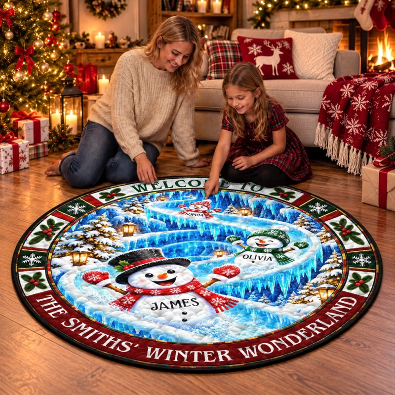 Custom Snowman Quilted Round Mat - Personalized Christmas Birthday Gifts For Mom, Dad, Brother, Sister - Shining Bright With Family Love