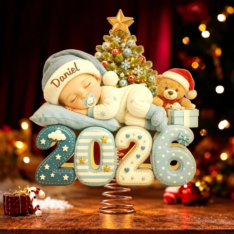 Custom LED Tree Topper - Personalized Christmas Baby Shower, Gender Reveal Gifts For New Moms, New Dads, New Parents - Tiny Christmas Wonder