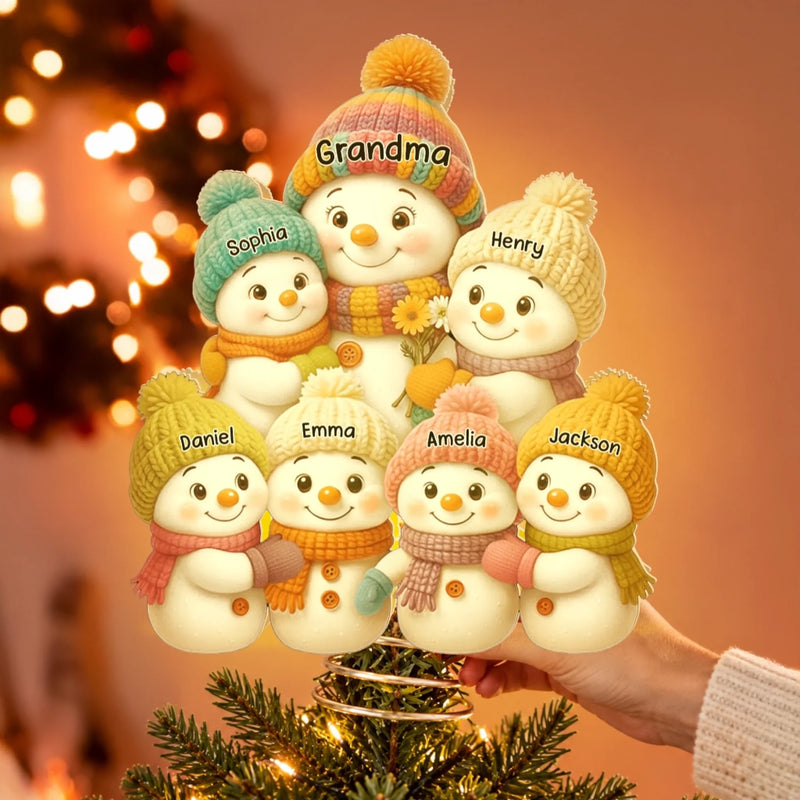 Custom Snowman LED Tree Topper - Personalized Christmas Birthday Gifts For Mom, Grandma - Snow Much Grandkid Love