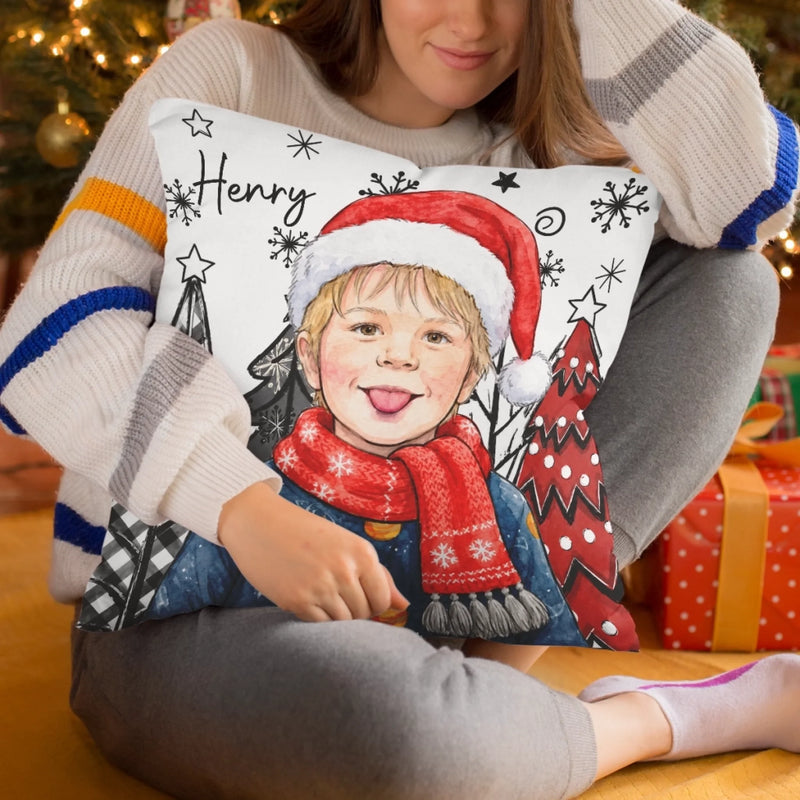 Custom Photo Pillow - Personalized Christmas Birthday Gifts For Kids - Merry Moments, Happy Hearts