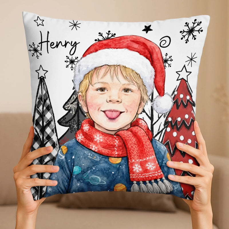 Custom Photo Pillow - Personalized Christmas Birthday Gifts For Kids - Merry Moments, Happy Hearts