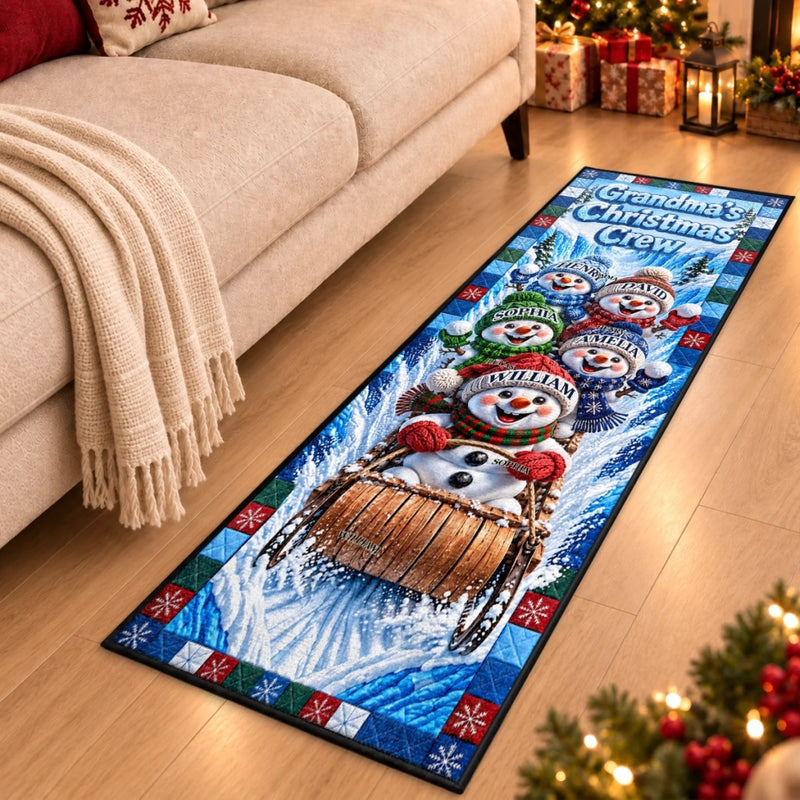 Custom Snowman Runner Rug - Personalized Christmas Birthday Gifts For Grandma, Grandpa - The Merriest Journey Of All