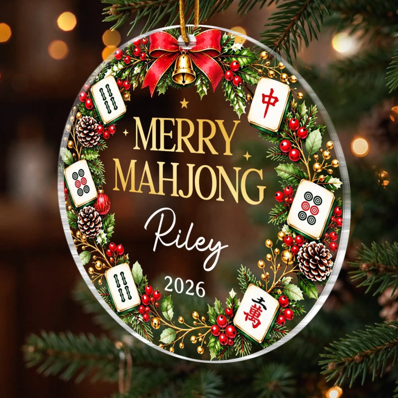 Custom Mahjong Acrylic Ornament - Personalized Christmas Birthday Gifts For Mahjong Players, Mom, Dad, Brother, Sister - Merry Game Vibes All Season