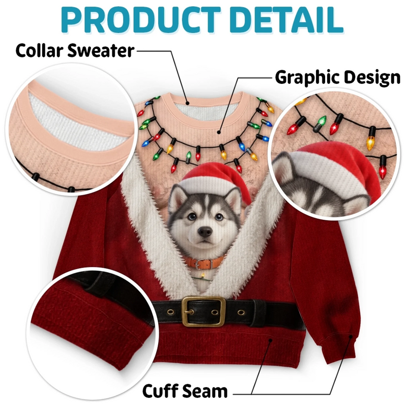 Custom Photo Ugly Sweatshirt - Personalized Christmas Birthday Gifts For Dog Cat Lovers, Dog Dad And Mom, Cat Owners - Furry Little Christmas Helpers