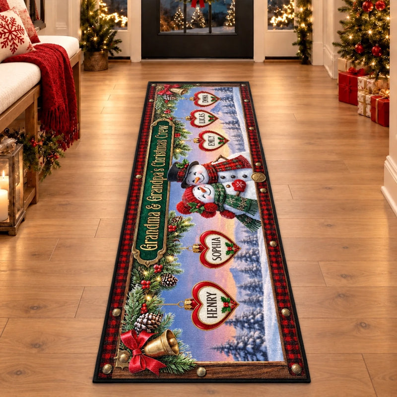 Custom Snowman Runner Rug - Personalized Christmas Birthday Gifts For Grandma, Grandpa - Our Christmas Crew