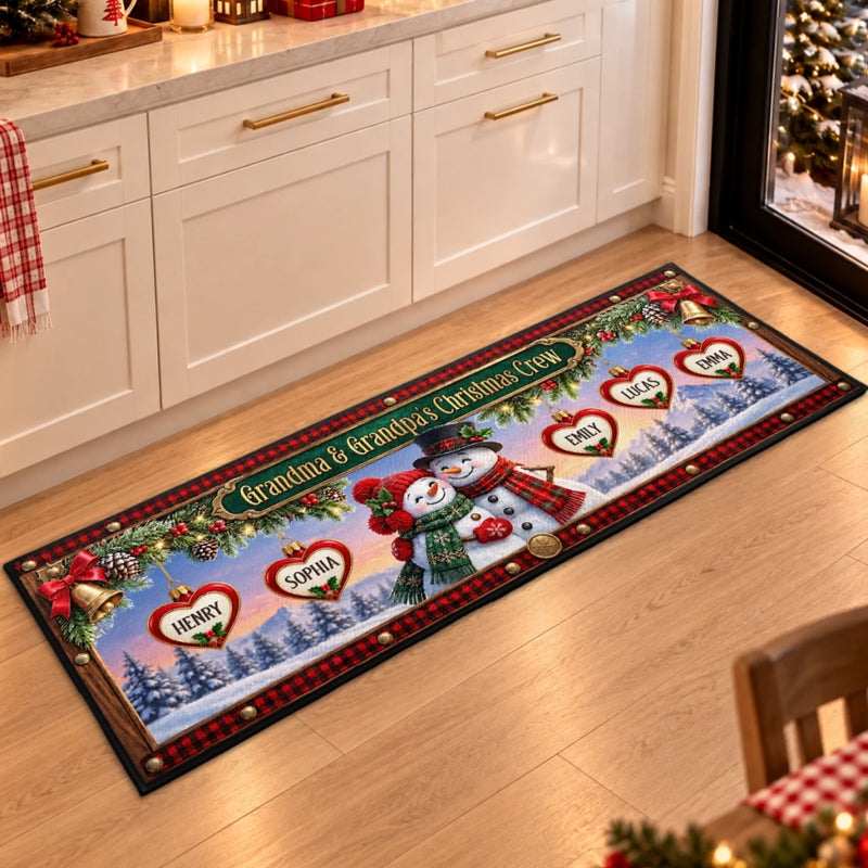 Custom Snowman Runner Rug - Personalized Christmas Birthday Gifts For Grandma, Grandpa - Our Christmas Crew