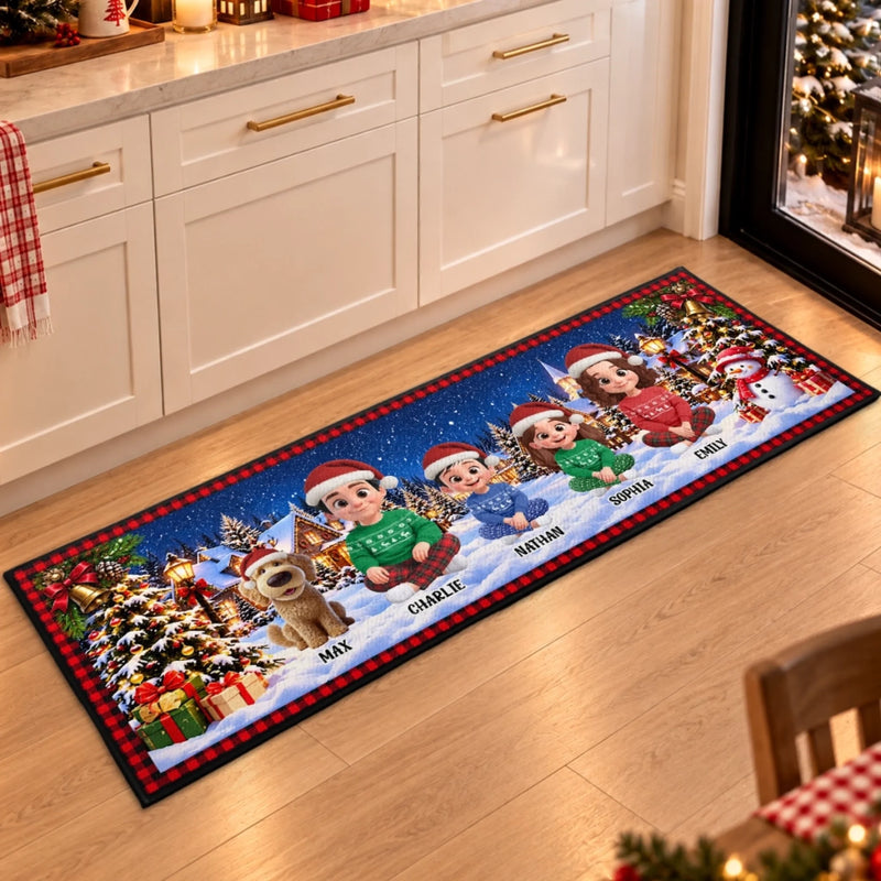 Custom Family And Pet Character Christmas Decor - Personalized Runner Rug