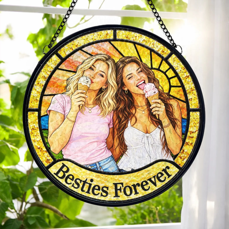Custom Photo Friendship Gifts - Personalized Stained Glass Window Hanging Suncatcher