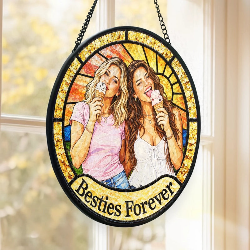 Custom Photo Friendship Gifts - Personalized Stained Glass Window Hanging Suncatcher