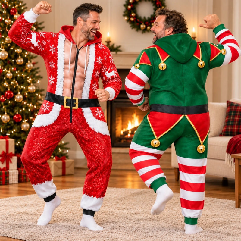 Custom Funny Christmas Santa and Elf Matching Outfit - Personalized Adult Onesie