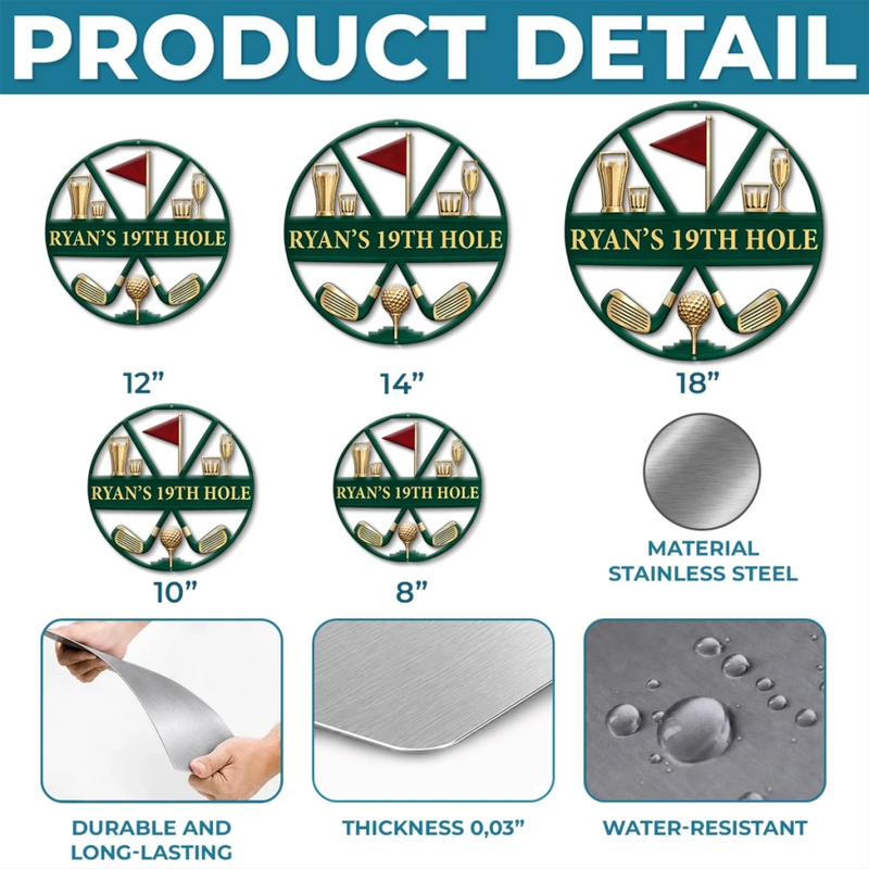 Custom Golf 19th Hole Decor - Personalized Custom Shaped Metal Sign