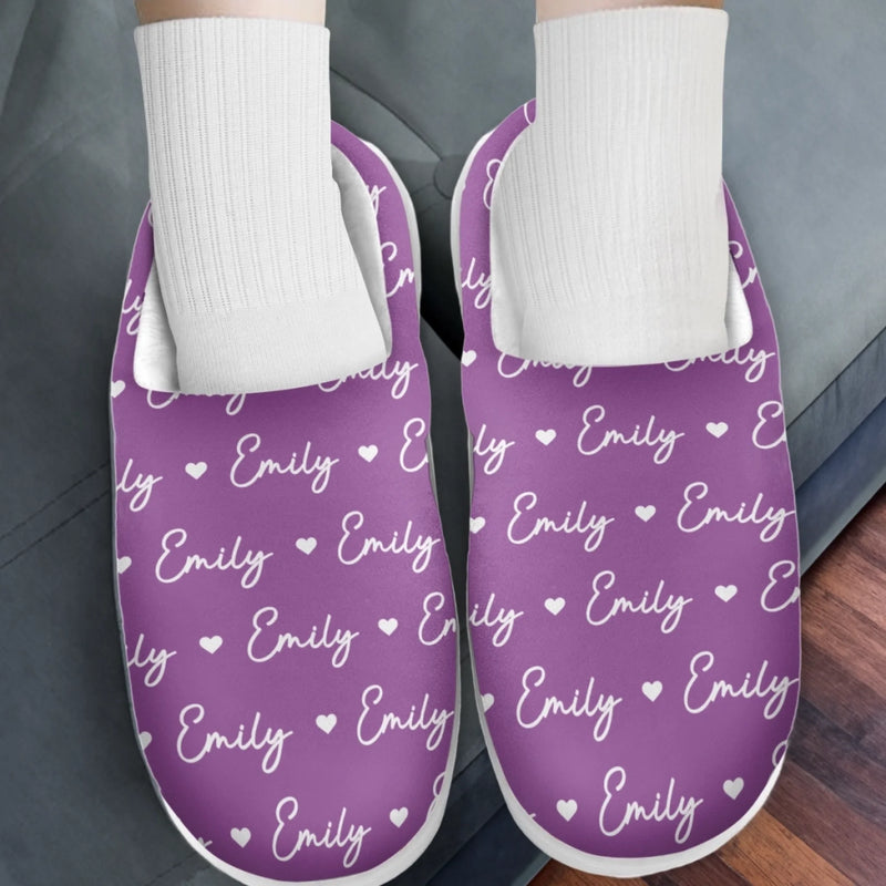 Custom Name Heart Slippers - Personalized Fluffy Slippers Gifts For Women